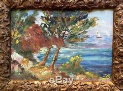 Tableau ancien Impressionniste Marine Baie d'Agay Huile toile goût René SEYSSAUD