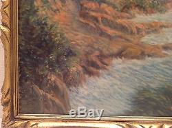 Tableau ancien Impressionniste marine côte Bretonne proche Henry MORET huile