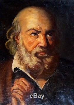 Tableau ancien Italie superbe portrait d'homme italien à la barbe en prière