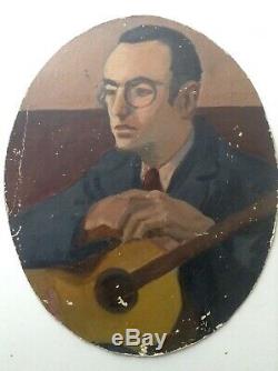 Tableau ancien Jean PUY (1876-1960) Portrait Homme à la Guitare Huile signée