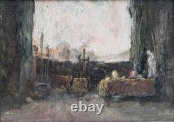 Tableau ancien Jules Brouwers (1869-1955) Atelier de l'artiste Interieur