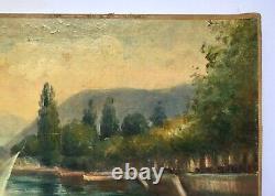 Tableau ancien, Lac d'Evian, Juillet 1912, Monogramme CD, Huile sur toile, XXe