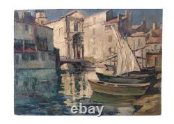 Tableau ancien Louis Labro-Font (1881-1952) L'église Saint-Geniès à MARTIGUES