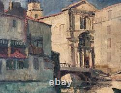 Tableau ancien Louis Labro-Font (1881-1952) L'église Saint-Geniès à MARTIGUES