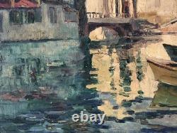 Tableau ancien Louis Labro-Font (1881-1952) L'église Saint-Geniès à MARTIGUES