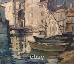 Tableau ancien Louis Labro-Font (1881-1952) L'église Saint-Geniès à MARTIGUES