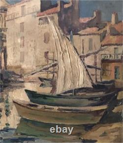 Tableau ancien Louis Labro-Font (1881-1952) L'église Saint-Geniès à MARTIGUES