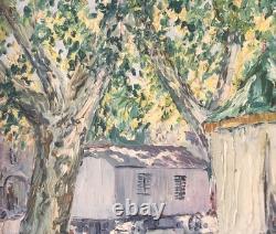 Tableau ancien Louis Labro-Font (1881-1952) Valréas (Vaucluse), fête du 4 août