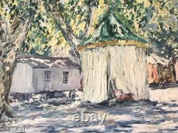 Tableau ancien Louis Labro-Font (1881-1952) Valréas (Vaucluse), fête du 4 août