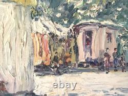 Tableau ancien Louis Labro-Font (1881-1952) Valréas (Vaucluse), fête du 4 août