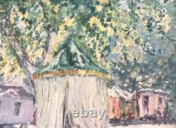 Tableau ancien Louis Labro-Font (1881-1952) Valréas (Vaucluse), fête du 4 août