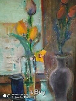 Tableau ancien Louis Valtat vases tulipes