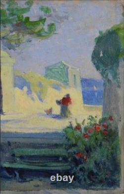 Tableau ancien, Louist Fortuney 1875-1951. Une rue à Roucas-Blanc, Marseille
