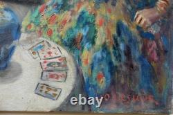 Tableau ancien Luc Olivier Lesieur Référencé Gitans Cartes Tarots 100 x 50 cms