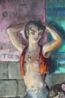 Tableau ancien Luc Olivier Lesieur Référencé Gitans Cartes Tarots 100 x 50 cms