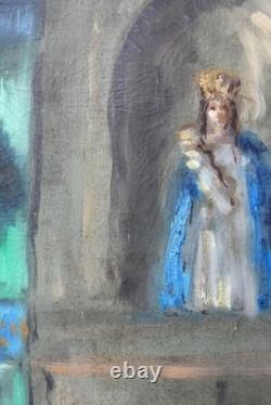 Tableau ancien Luc Olivier Lesieur Référencé Gitans Cartes Tarots 100 x 50 cms