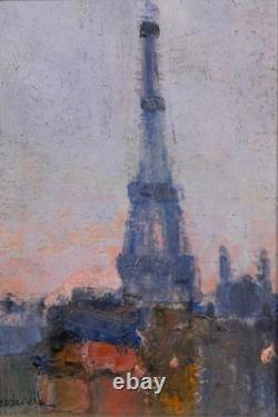 Tableau ancien Lucienne Capdevielle Paris paysage Tour Eiffel Seine Art Déco