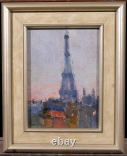 Tableau ancien Lucienne Capdevielle Paris paysage Tour Eiffel Seine Art Déco