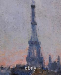 Tableau ancien Lucienne Capdevielle Paris paysage Tour Eiffel Seine Art Déco