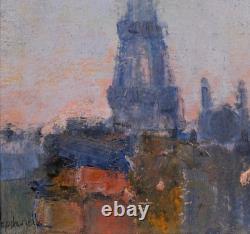 Tableau ancien Lucienne Capdevielle Paris paysage Tour Eiffel Seine Art Déco