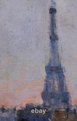 Tableau ancien Lucienne Capdevielle Paris paysage Tour Eiffel Seine Art Déco