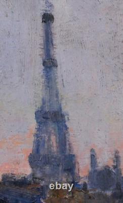 Tableau ancien Lucienne Capdevielle Paris paysage Tour Eiffel Seine Art Déco