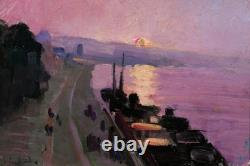 Tableau ancien Lucienne Capdevielle Paris paysage quais Seine Art Déco