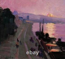 Tableau ancien Lucienne Capdevielle Paris paysage quais Seine Art Déco
