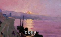 Tableau ancien Lucienne Capdevielle Paris paysage quais Seine Art Déco