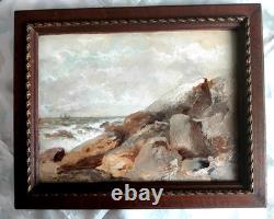 Tableau ancien Marine MAURICE COURANT 1876 Huile sur panneau, signé
