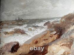 Tableau ancien Marine MAURICE COURANT 1876 Huile sur panneau, signé