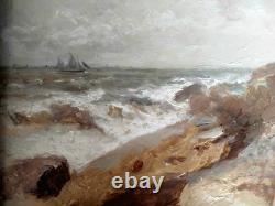 Tableau ancien Marine MAURICE COURANT 1876 Huile sur panneau, signé