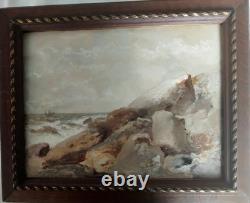 Tableau ancien Marine MAURICE COURANT 1876 Huile sur panneau, signé