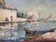 Tableau ancien Marine vue du village des martigues bord de Mer Bateau OLIVE