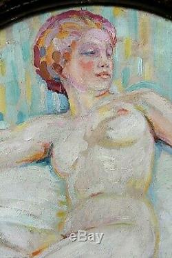 Tableau ancien Médaillon Nu féminin Robert Lefort des Ylousses Impressionnisme