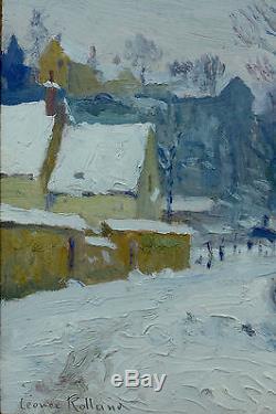 Tableau ancien Musée Rouen Normandie Village neige Léonce Rolland Impressionnist