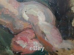 Tableau ancien NU fauve RECLINING NUDE FRENCH fauvist signé illisible dlg KUPKA