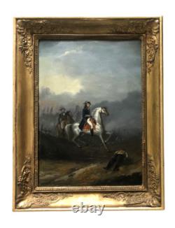 Tableau ancien Napoléon à cheval Ecole Française XIXe huile sur métal signée