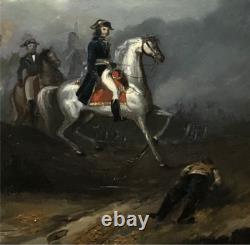 Tableau ancien Napoléon à cheval Ecole Française XIXe huile sur métal signée