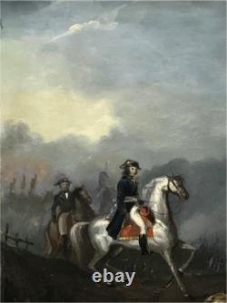 Tableau ancien Napoléon à cheval Ecole Française XIXe huile sur métal signée