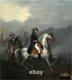 Tableau ancien Napoléon à cheval Ecole Française XIXe huile sur métal signée