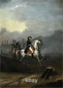 Tableau ancien Napoléon à cheval Ecole Française XIXe huile sur métal signée