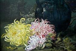 Tableau ancien Nature morte fleurs Chrysanthèmes signé Marius Jognarelli XIXème