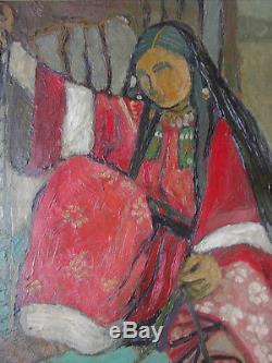 Tableau ancien Orientaliste Femme à la tapisserie signé R. A. Morma + cadre