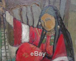Tableau ancien Orientaliste Femme à la tapisserie signé R. A. Morma + cadre