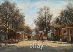 Tableau ancien Paris huile Quai de Bercy halle aux vins Jules Pornin 1887