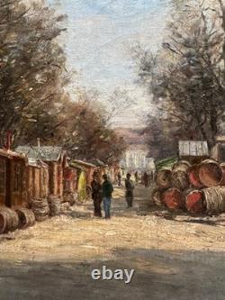 Tableau ancien Paris huile Quai de Bercy halle aux vins Jules Pornin 1887
