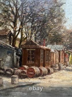 Tableau ancien Paris huile Quai de Bercy halle aux vins Jules Pornin 1887