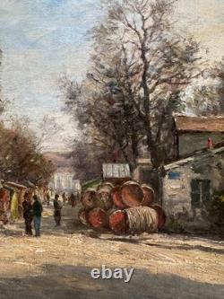 Tableau ancien Paris huile Quai de Bercy halle aux vins Jules Pornin 1887