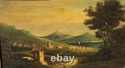 Tableau ancien. Paysage Animé. Peinture huile sur toile